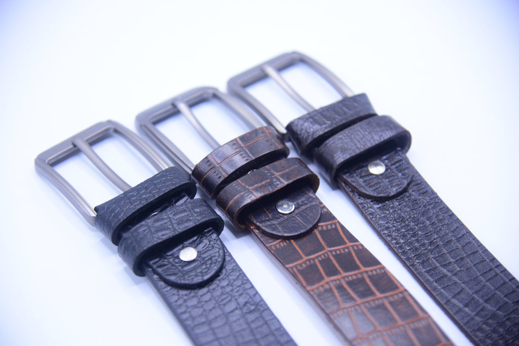 Genuine Crocodile Embossed Belt