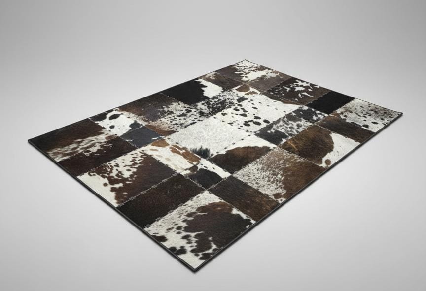 Black & Brown Speckled Cowhide Patchwork Rug