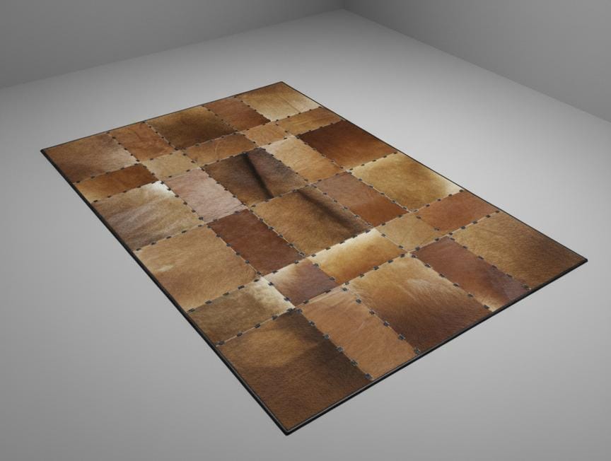Classic Saddle-Tan Patchwork Hide Rug