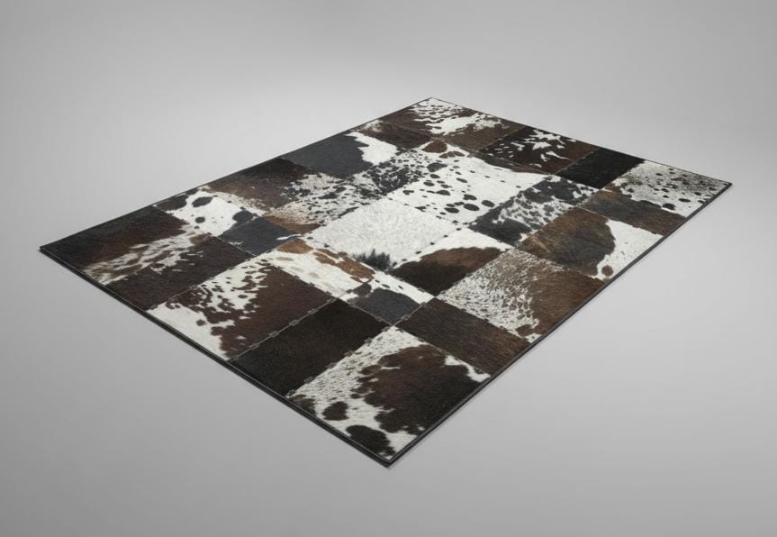 Black & Brown Speckled Cowhide Patchwork Rug