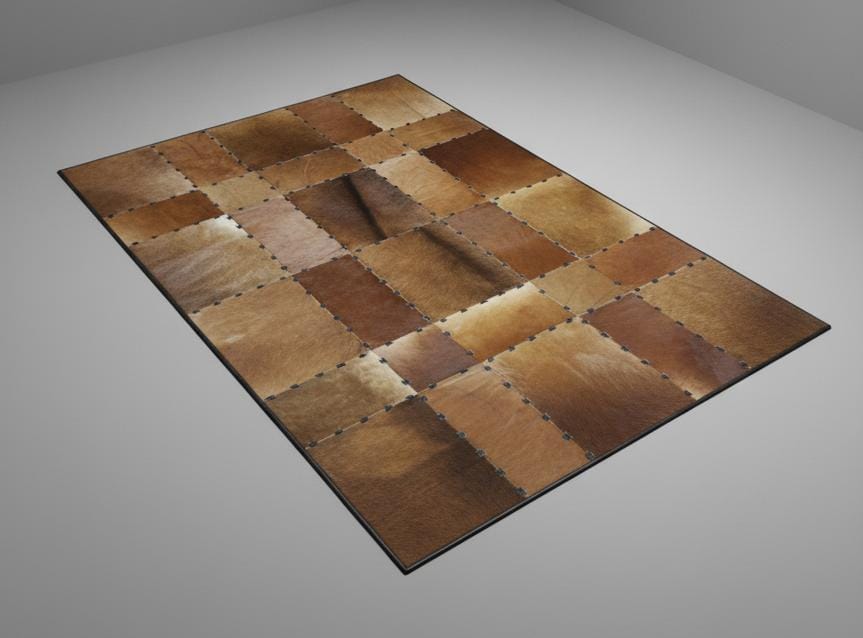 Classic Saddle-Tan Patchwork Hide Rug